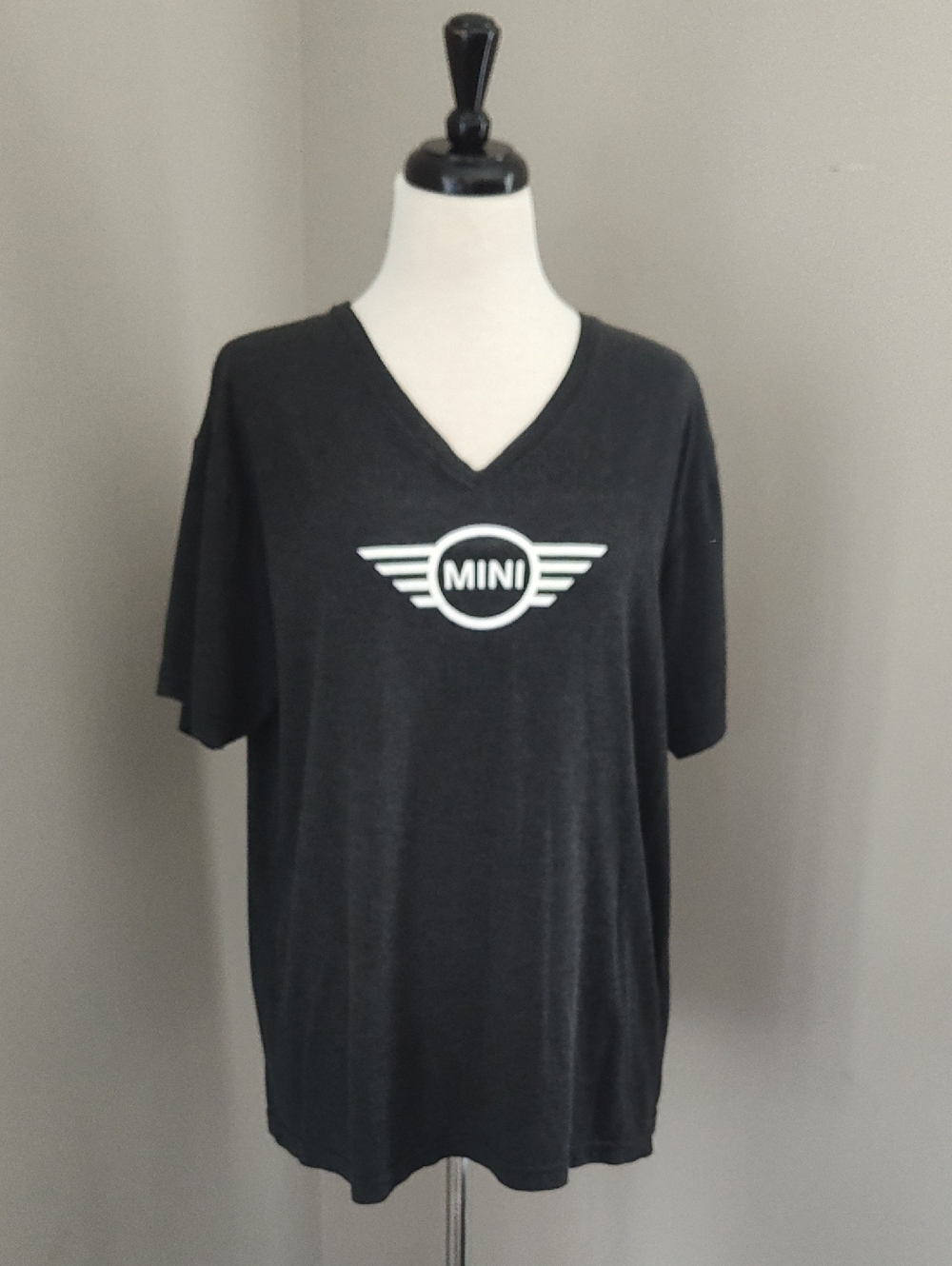 Mini Cooper Heathered Charcoal Soft V-Neck Tee with White MINI Logo